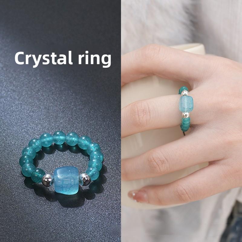 Natural stone crystal ring beaded