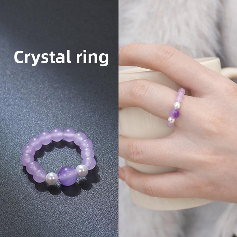 Natural stone crystal ring beaded