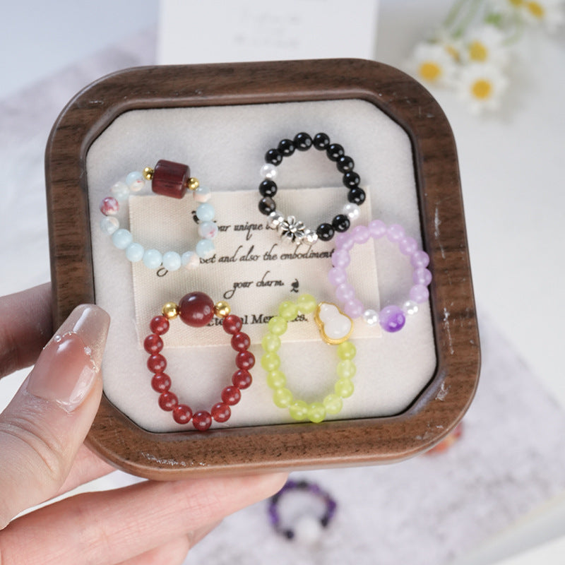 Natural stone crystal ring beaded