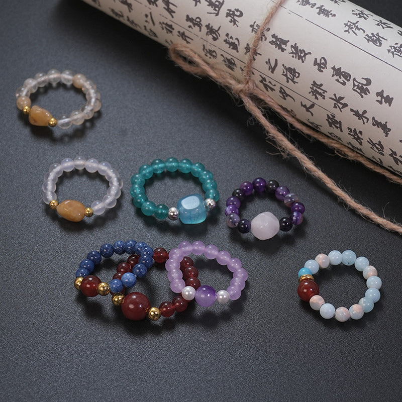 Natural stone crystal ring beaded