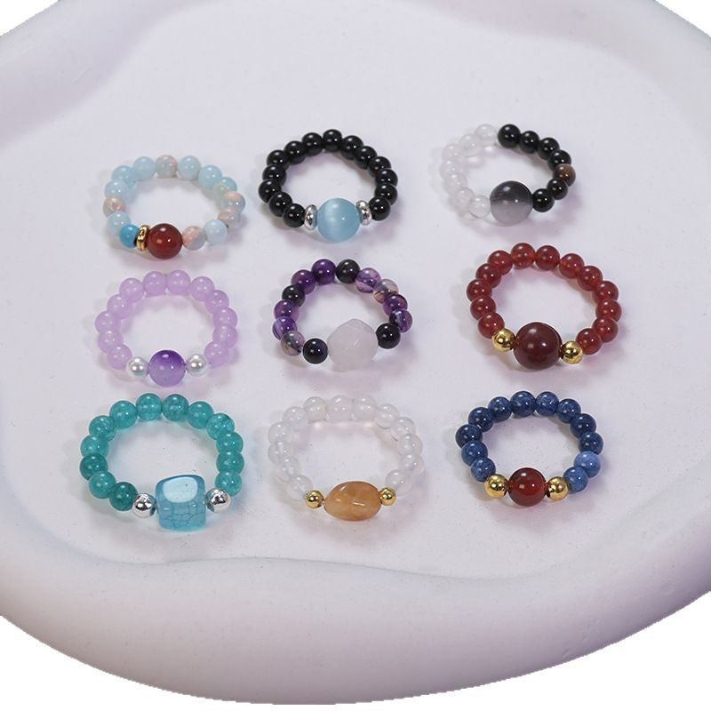 Natural stone crystal ring beaded