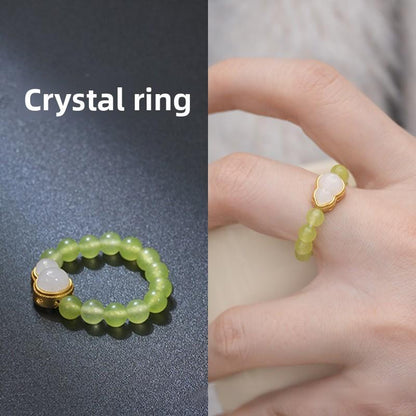 Natural stone crystal ring beaded