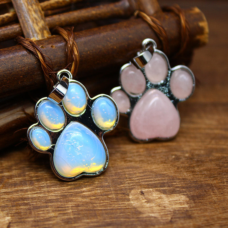 Natural Stone Dog Paw Pendant Necklace
