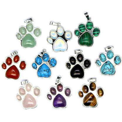 Natural Stone Dog Paw Pendant Necklace