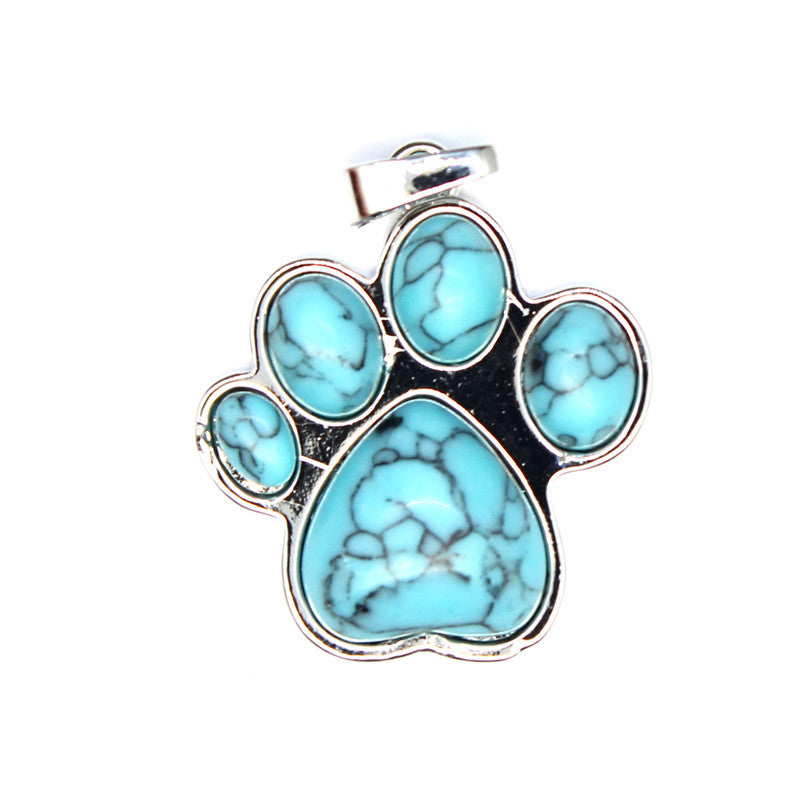 Natural Stone Dog Paw Pendant Necklace
