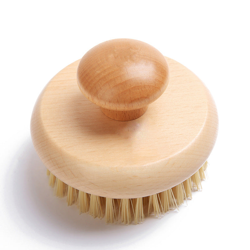 Natural Wood Body Scrub Brush with Long Handle