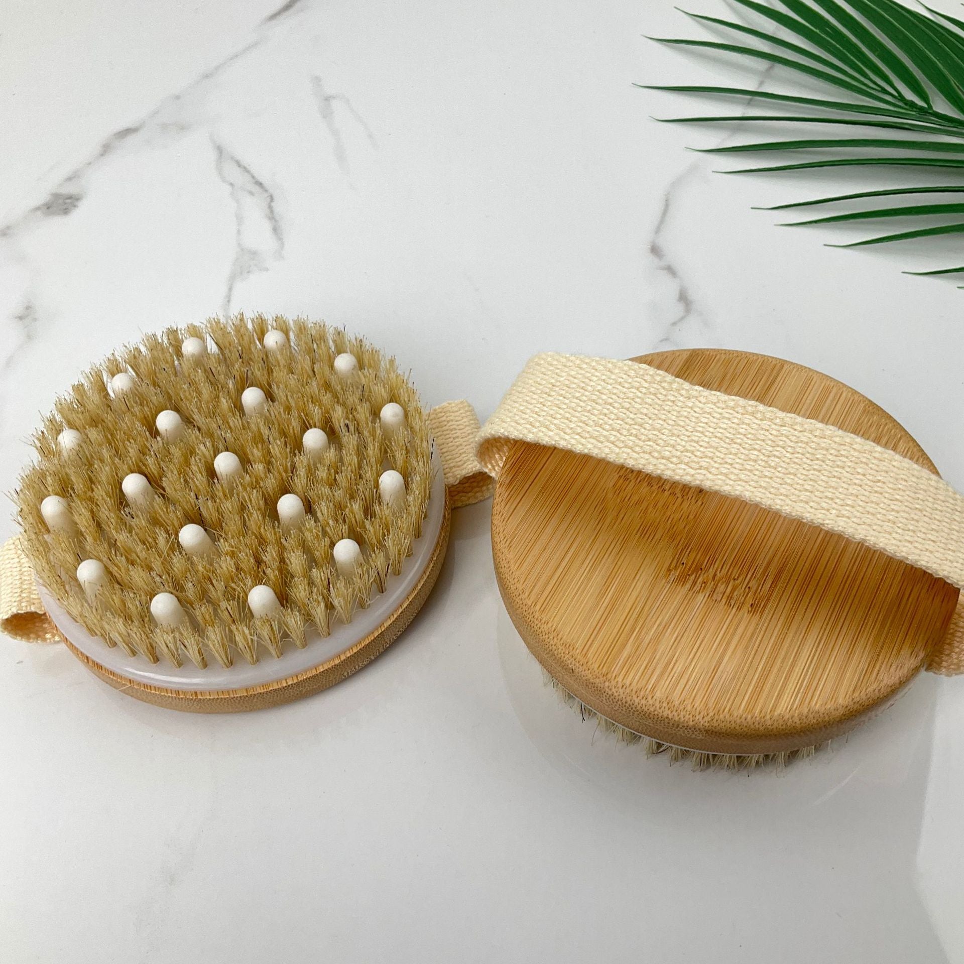Natural Wood Body Scrub Brush with Long Handle