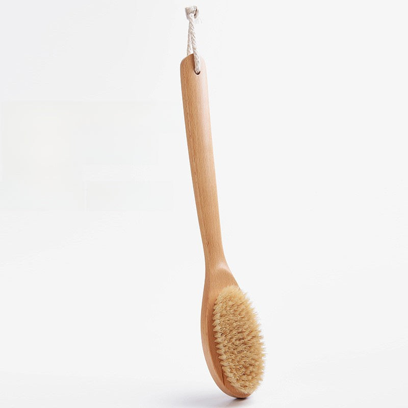 Natural Wood Body Scrub Brush with Long Handle