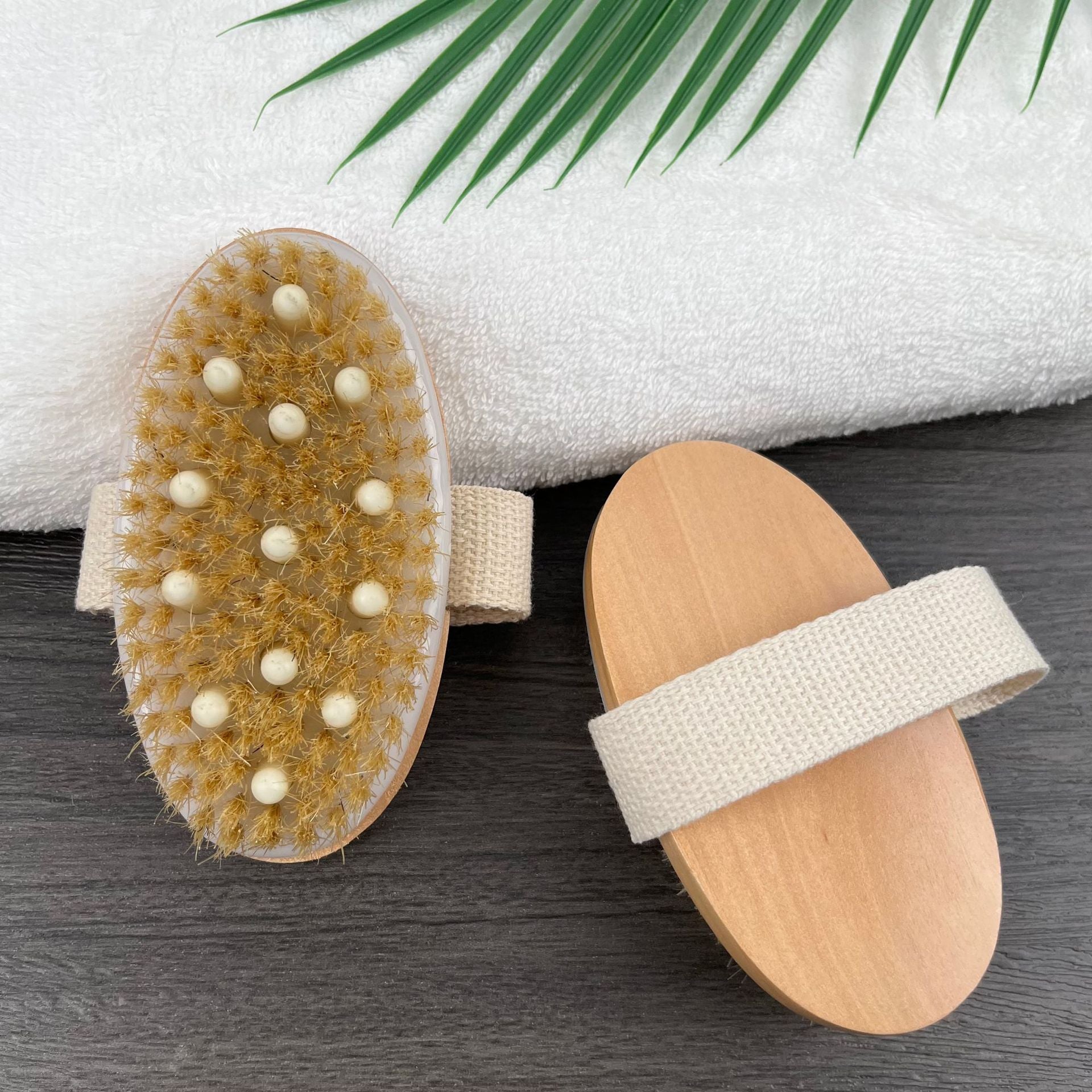 Natural Wood Body Scrub Brush with Long Handle