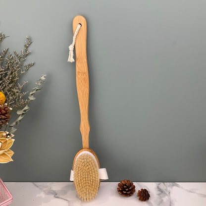 Natural Wood Body Scrub Brush with Long Handle