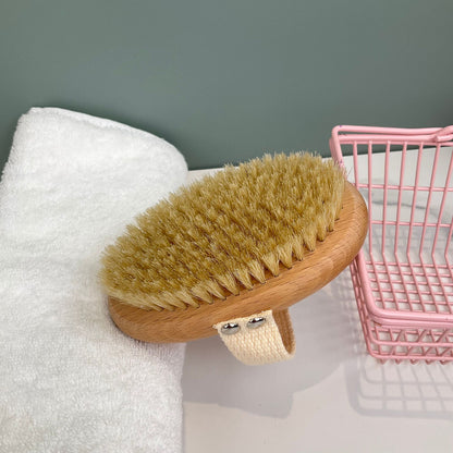 Natural Wood Body Scrub Brush with Long Handle