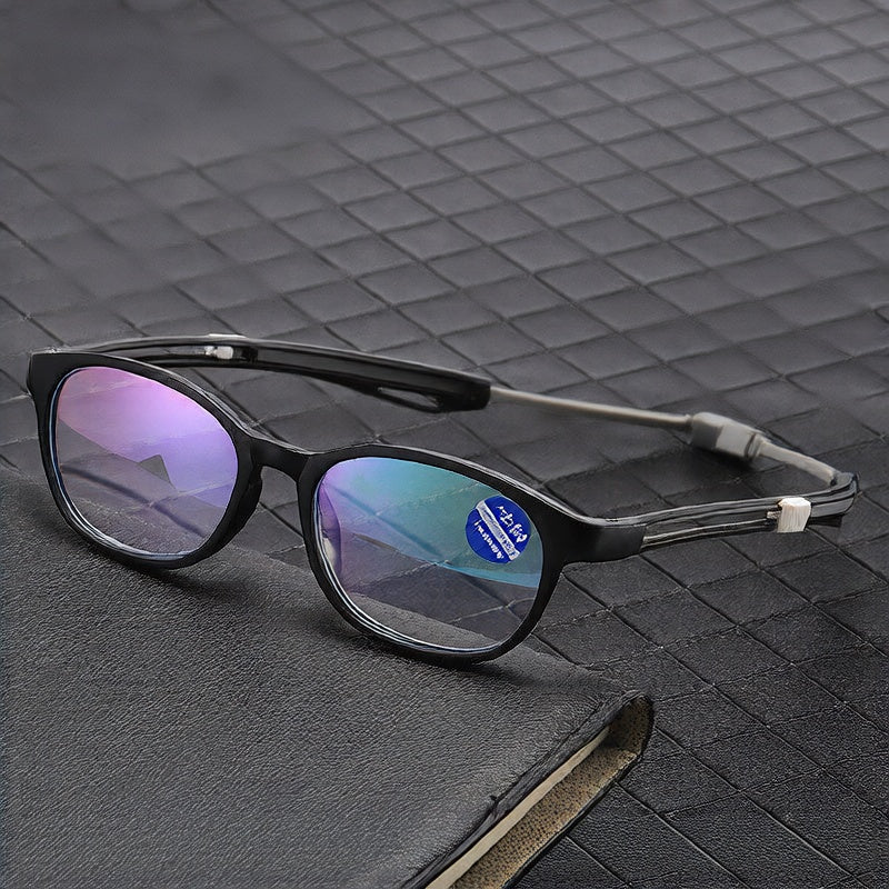 Neck-mounted anti-blue-light reading glasses