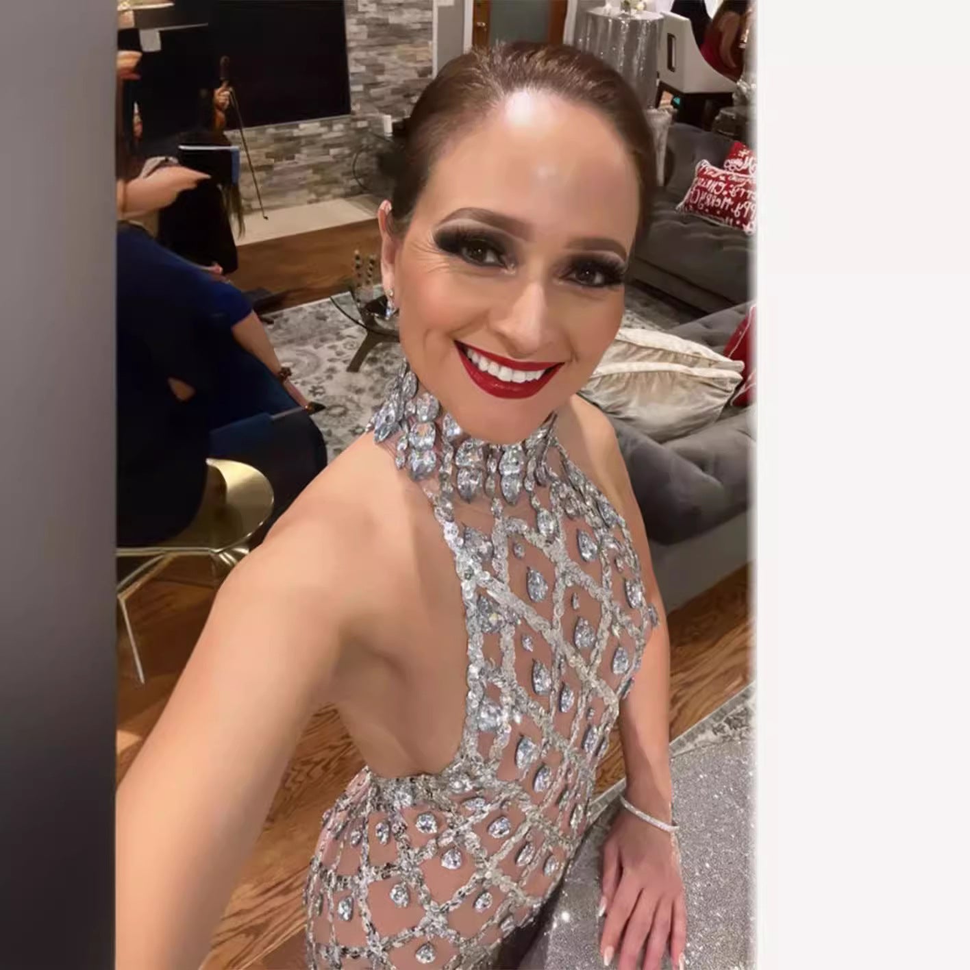 Neck Sequin Evening Dress