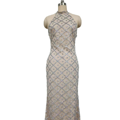 Neck Sequin Evening Dress