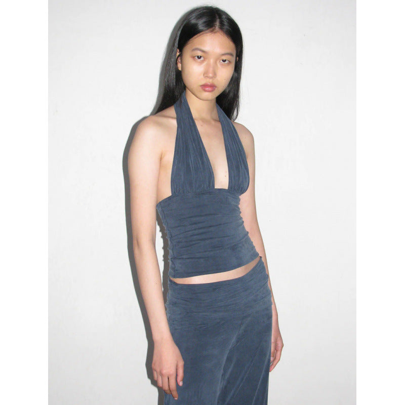 Neck-wrap V-neck pullover with straps