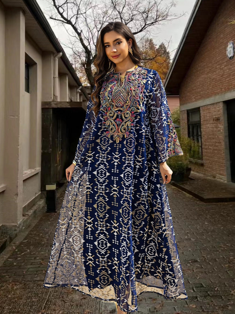 Net fabric embroidered dress