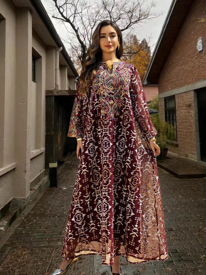 Net fabric embroidered dress