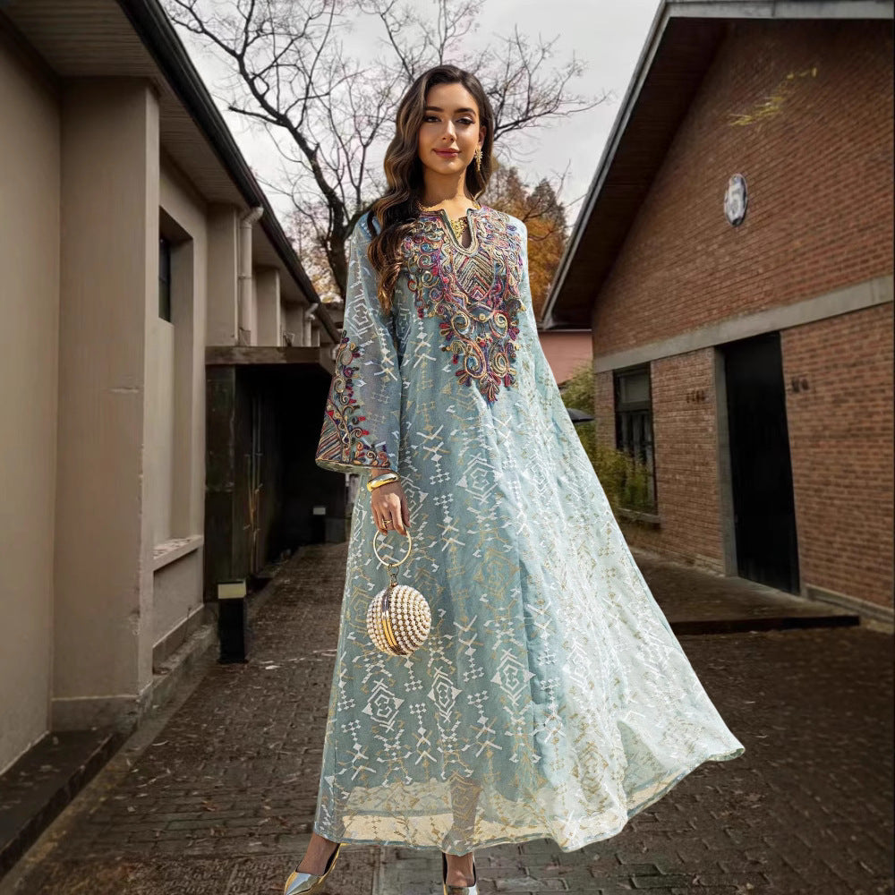 Net fabric embroidered dress