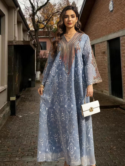 Net fabric embroidered dress