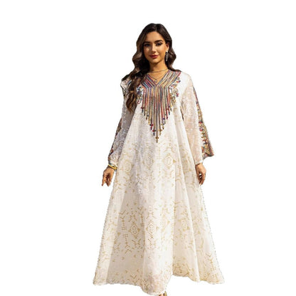 Net fabric embroidered dress