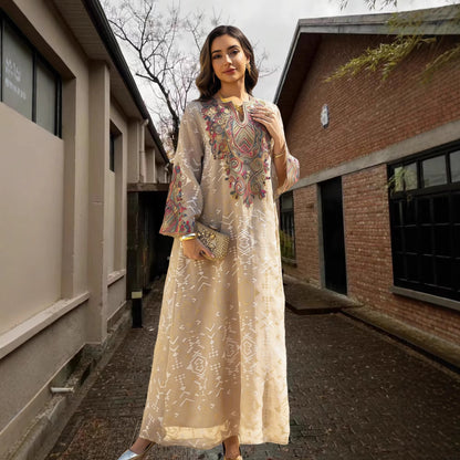 Net fabric embroidered dress