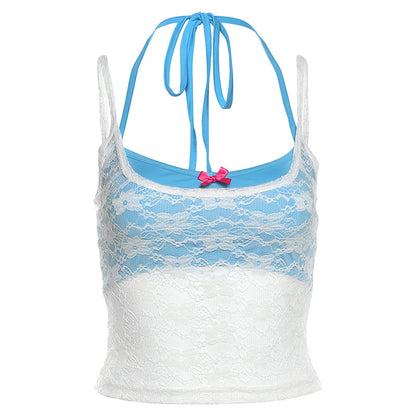 Net fabric halter top in solid color