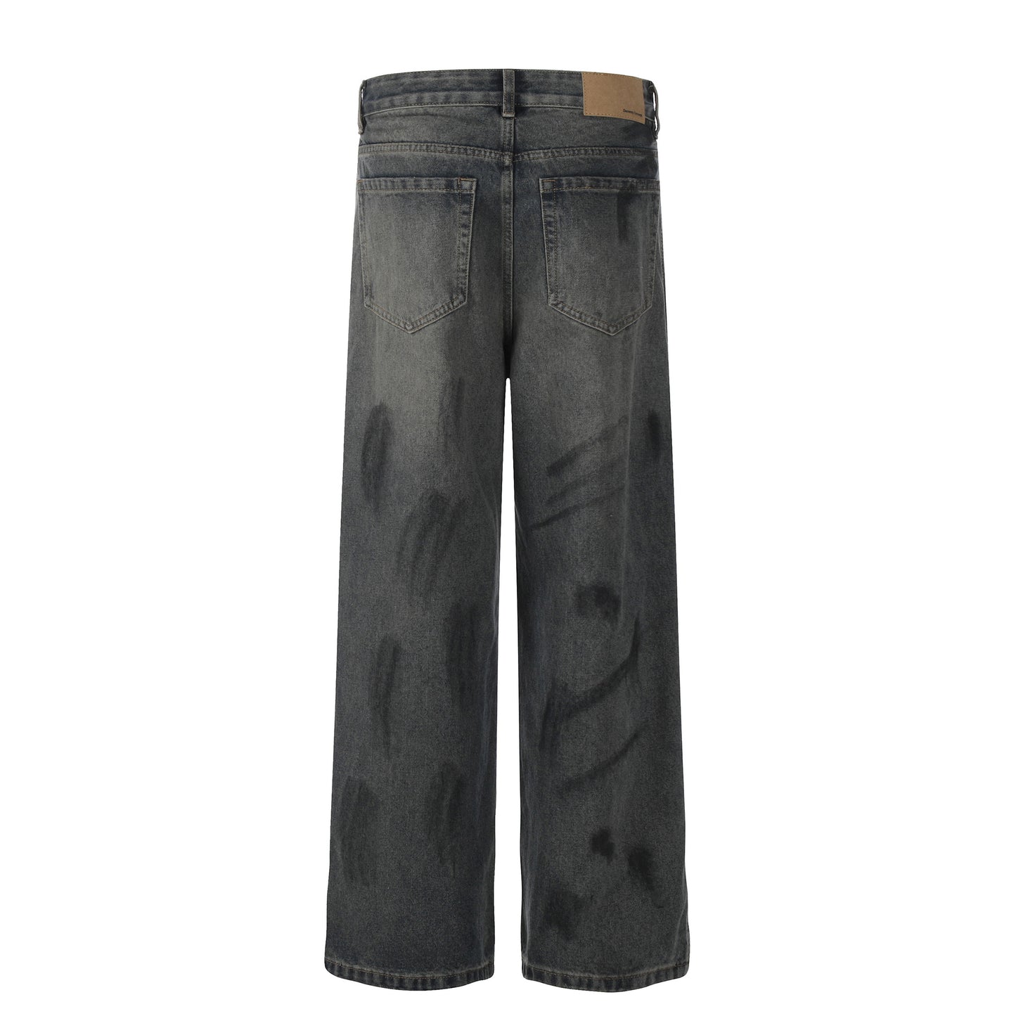 Neutral washed loose straight leg jeans