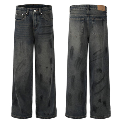 Neutral washed loose straight leg jeans
