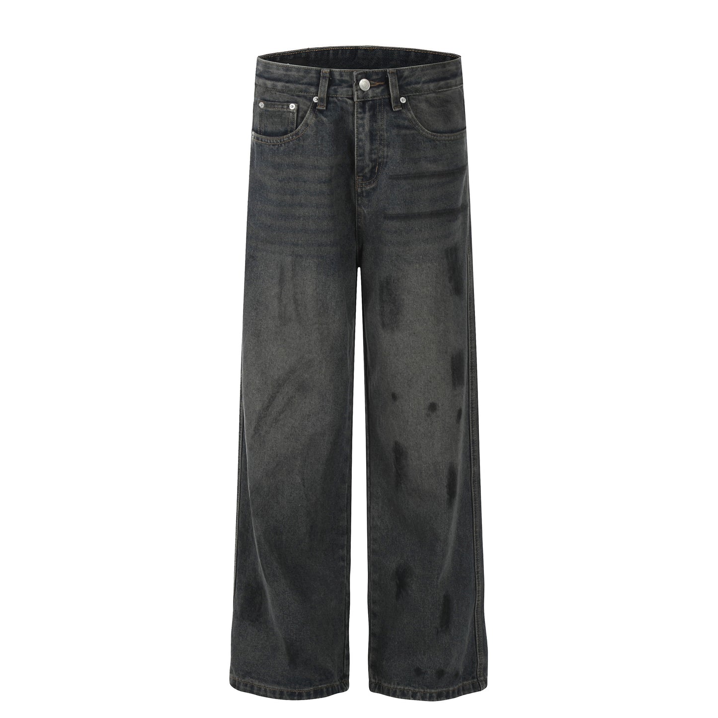 Neutral washed loose straight leg jeans