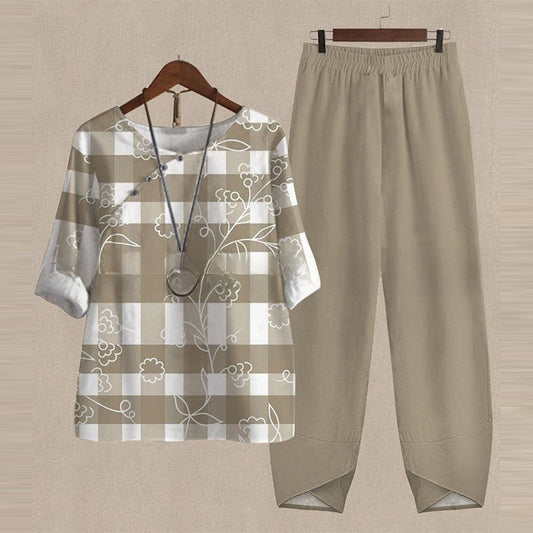 New Five-point Sleeve Printed Top Pants Two-piece Set