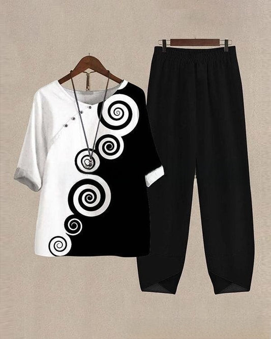 New Five-point Sleeve Printed Top Pants Two-piece Set
