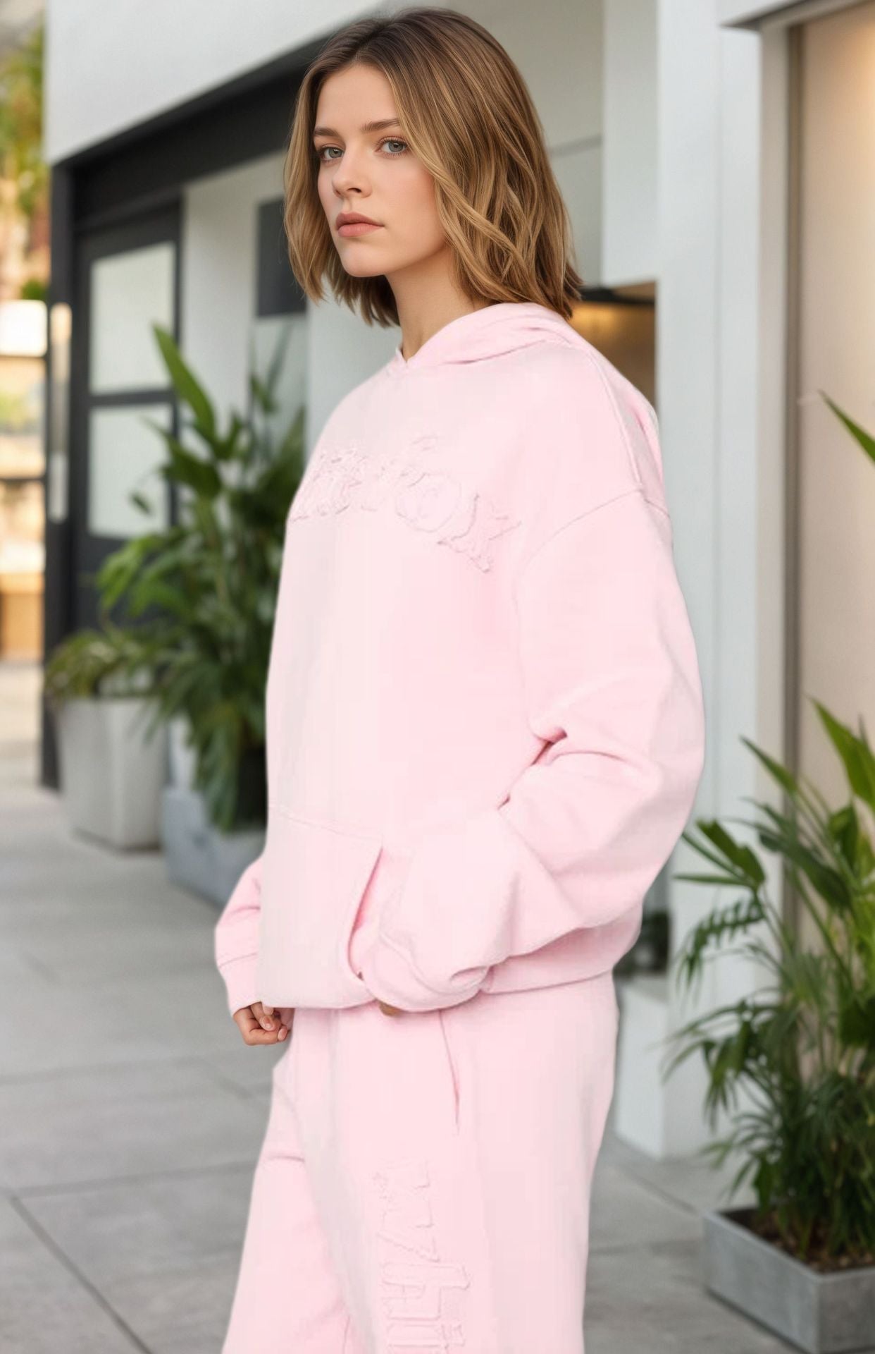 New Style Fleece Warm Hooded Embroidered Sweatshirt Fashionable Sports Cotton Blend Long Pants Two-Piece Set for Women