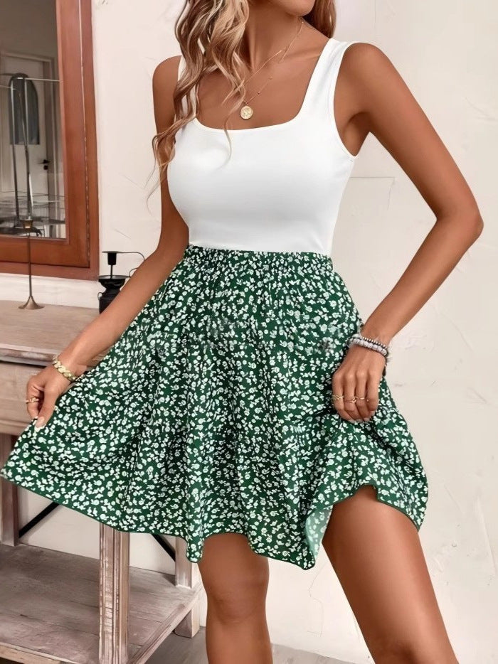 New style floral tank top dress, A-line half-length skirt
