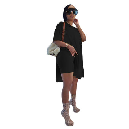 New Style Summer Short-Sleeved Shorts Set in Solid Color