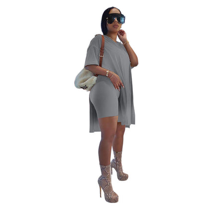 New Style Summer Short-Sleeved Shorts Set in Solid Color