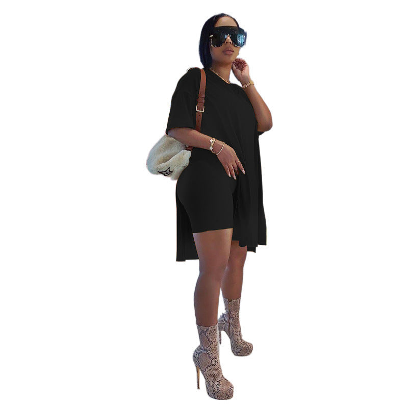 New Style Summer Short-Sleeved Shorts Set in Solid Color