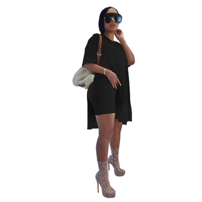 New Style Summer Short-Sleeved Shorts Set in Solid Color