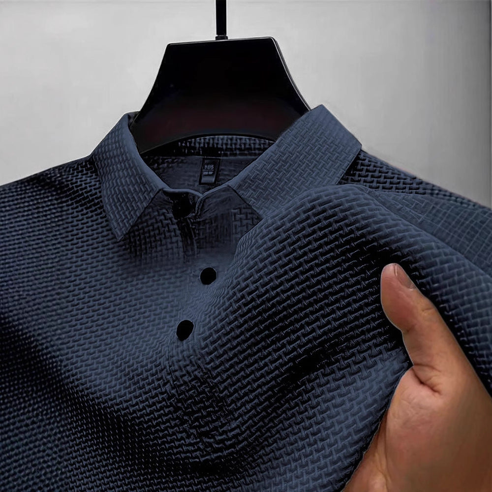 New Summer T-Shirt Polo Short-Sleeve High-End Mesh Ice Silk Short-Sleeve T-Shirt Men's Shirt Collar Summer Solid Color