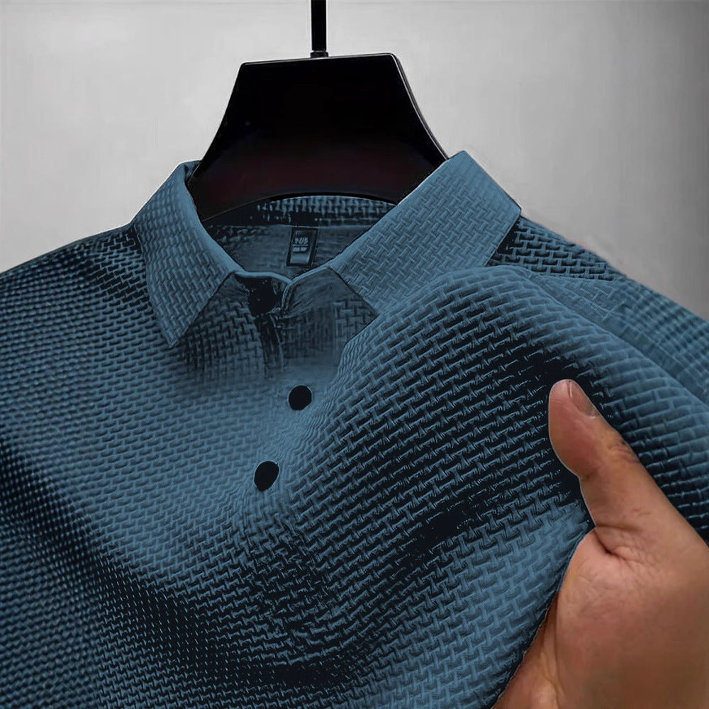 New Summer T-Shirt Polo Short-Sleeve High-End Mesh Ice Silk Short-Sleeve T-Shirt Men's Shirt Collar Summer Solid Color