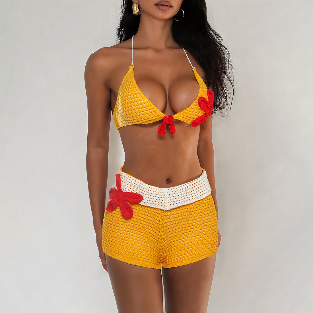 New Summer Women's Sexy Hot Girl Flower Knitted Bikini Suspende