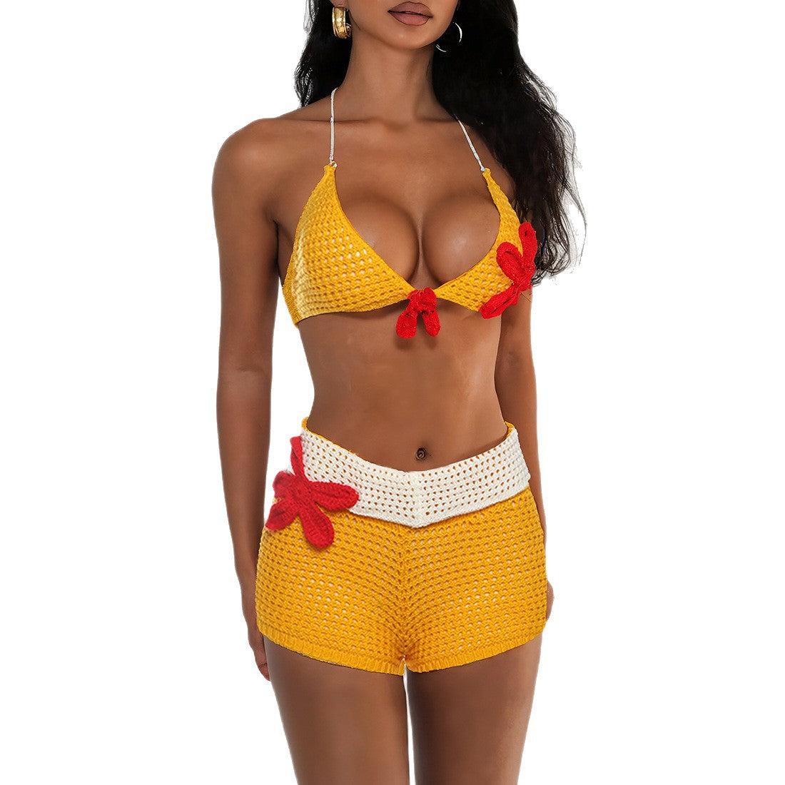New Summer Women's Sexy Hot Girl Flower Knitted Bikini Suspende