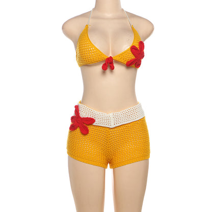 New Summer Women's Sexy Hot Girl Flower Knitted Bikini Suspende