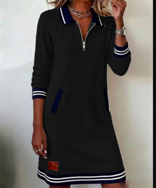 New Women's Casual Zip-Up Long-Sleeve Sweatshirt Dress