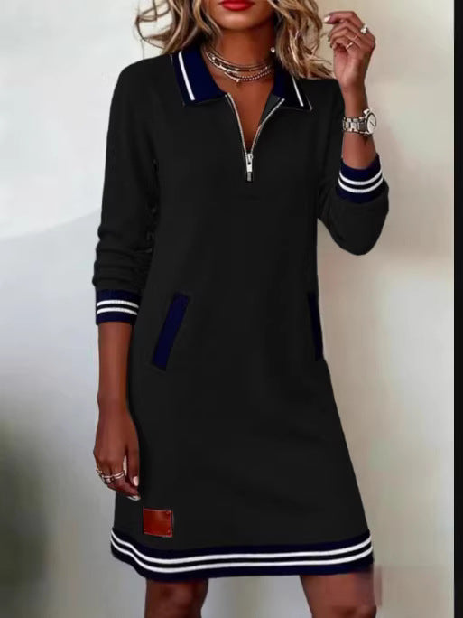 New Women's Casual Zip-Up Long-Sleeve Sweatshirt Dress