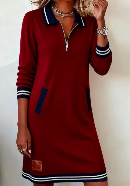 New Women's Casual Zip-Up Long-Sleeve Sweatshirt Dress