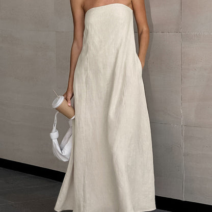 New Women's Cotton-Linen High-Waisted Dress, Casual and Sleeveless