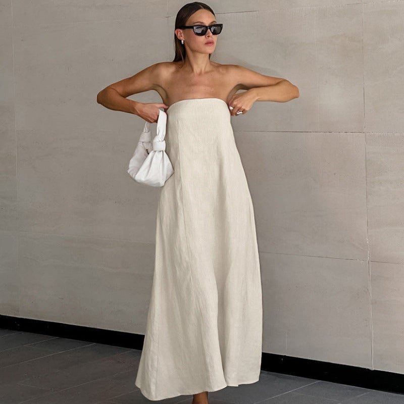 New Women's Cotton-Linen High-Waisted Dress, Casual and Sleeveless