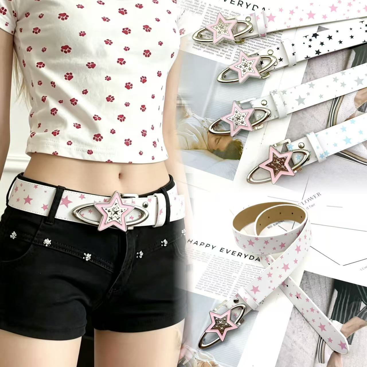 New Y2K Sweet Girl Star Buckle Belt