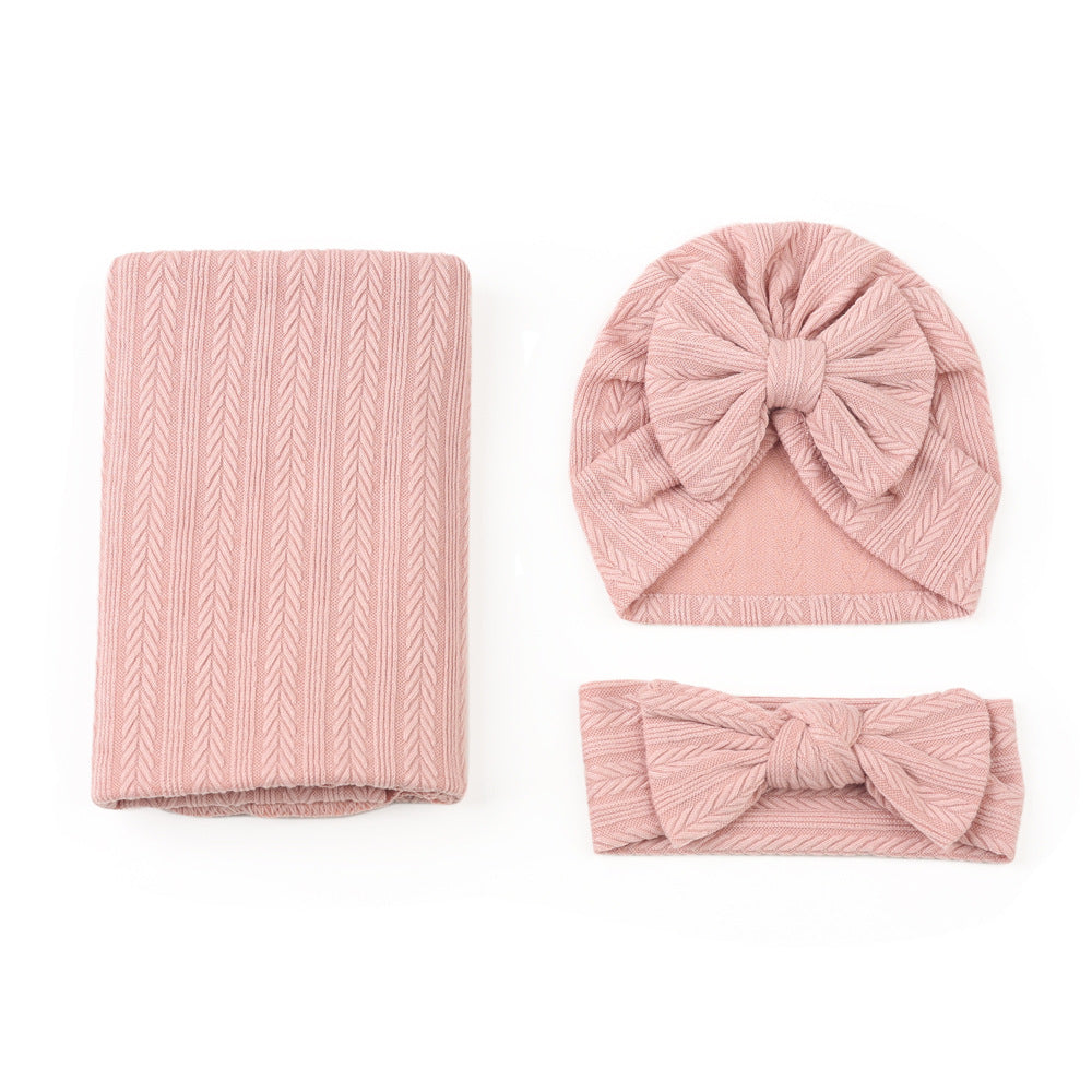 Newborn Swaddle Blanket with Bunny Ears and Bonnet
