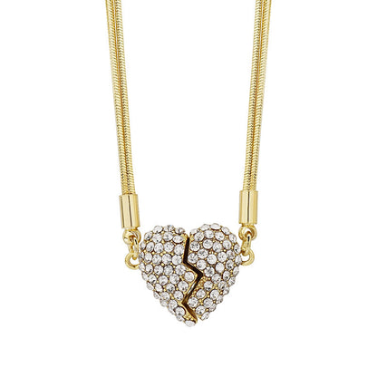 Niche design necklace Diamond Love magnet necklace multi-layer snake bone chain heart necklace temperament clavicle chain
